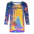 thumbnail image 5 of VKOYWKM Women's Tops Halloween Shirts 3/4 Sleeve Pumpkin Ghost Graphic T Shirts Loose Fit Crew Neck T-Shirts Halloween Costumes Tops, 5 of 5