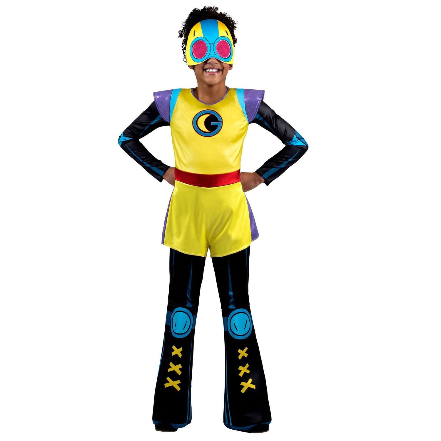 MARVEL Youth Moon Girl Costume - Combinaison imprimée avec feuille holographique et masque en tissu avec yeux en maille