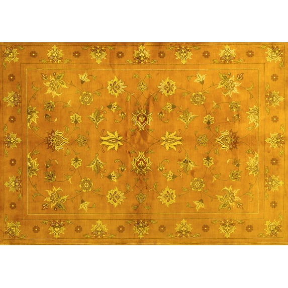 Ahgly Company Machine Washable Indoor Rectangle Abstract Yellow Contemporary Area Rugs, 2' x 4'