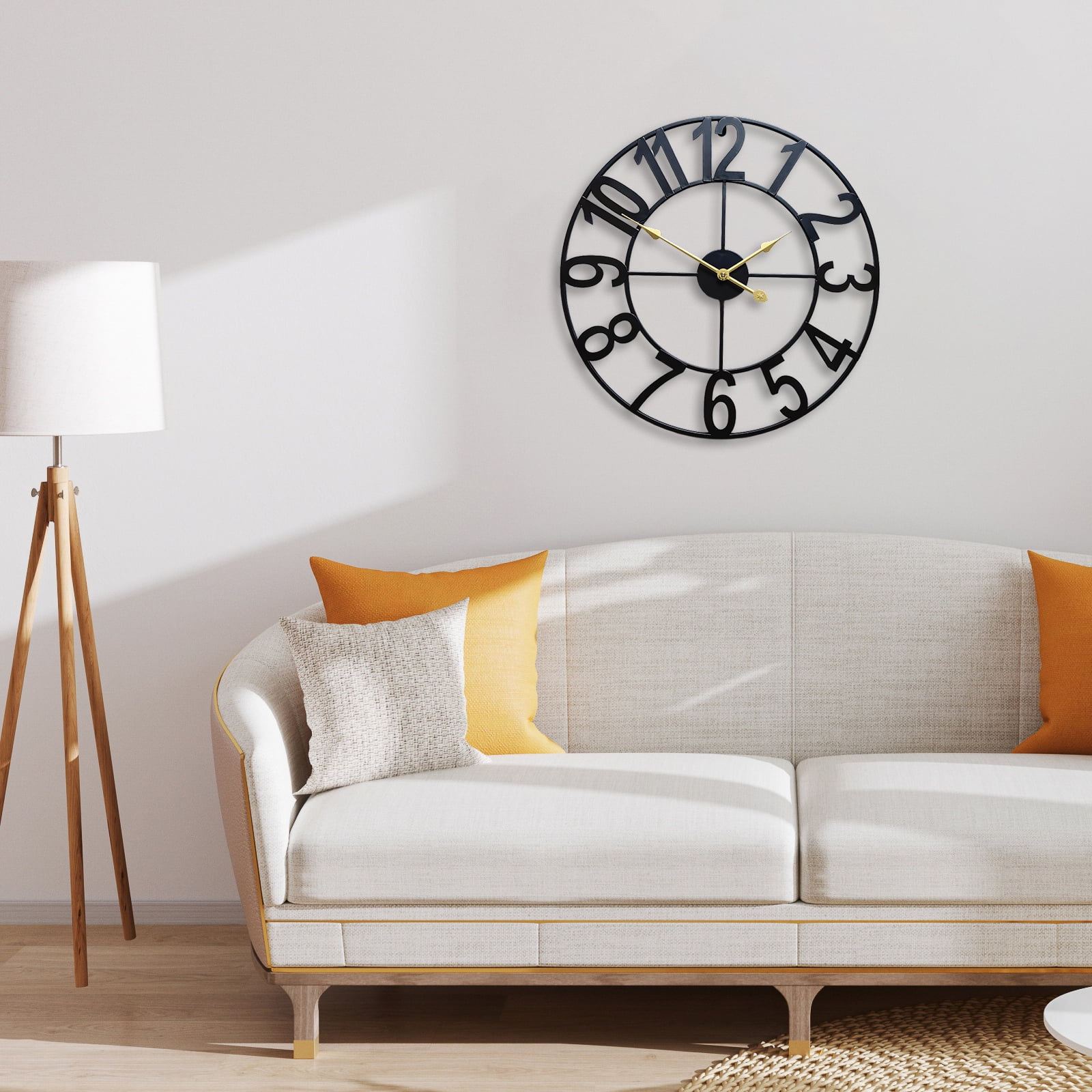 16 Inch Large Metal Wall Clock, Farmhouse Oversized Silent Black Iron Wall Clock with Arabic Numerals, Vintage Industrial Design for Indoor Outdoor Garden Patio Pool Yard Home Decoration
