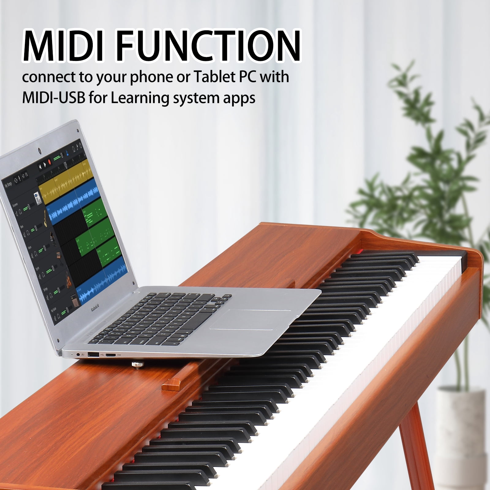 88 Key Standard Full Weighted Keyboards Digital Piano with Metal Stand, Power Adapter, Triple Pedals, Headphone，for All Experience Levels, Walnut
