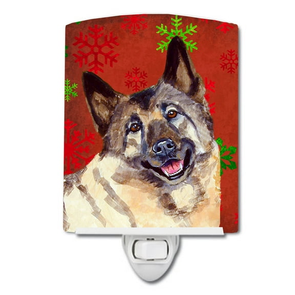 Caroline's Treasures LH9353CNL Norwegian Elkhound Red and Green Snowflakes Holiday Christmas Ceramic Night Light,