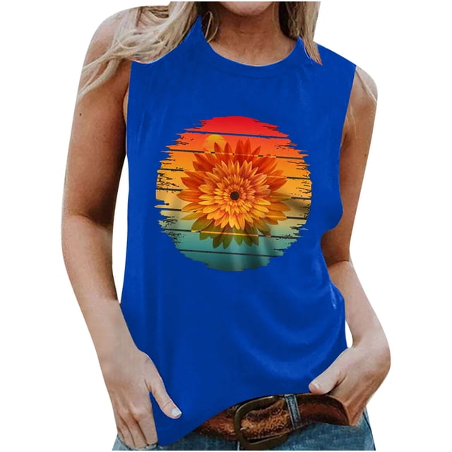 Camiseta Sin Mangas Para Mujer, Sin Mangas, Con Estampado Informal, Cuello Redondo, Camiseta Suelta Odeerbi ODB159144