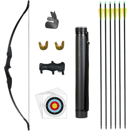 TOPARCHERY 57 Takedown Youth Recurve Bow and Arrow Set Archery Bow Kit with 6pcs Fiberglass Arrows for Beginner Teenagers Right Left Hand Black - Draw Weight 20lbs- 40lbs