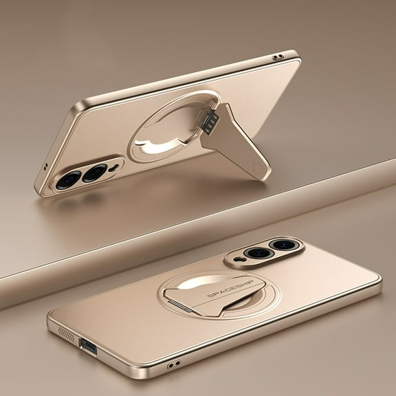 ELEHOLD Magnetic Case for Samsung Galaxy S25 Edge, Shockproof Phone Case with Kickstand, Precise Lens Cutouts,Desertgold