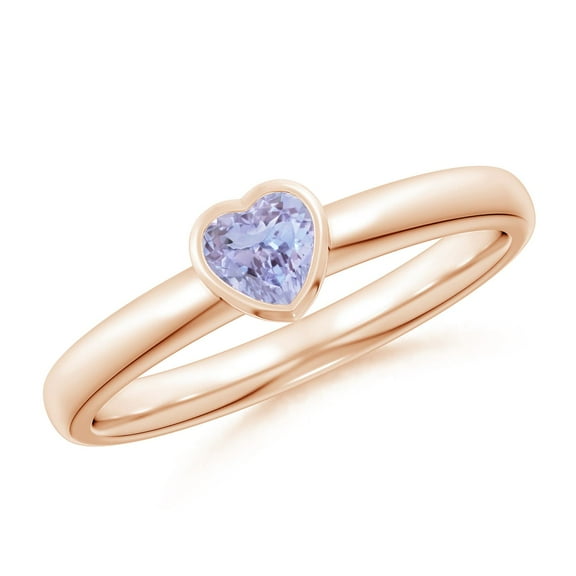 ANGARA Natural Bezel-Set Solitaire Heart Tanzanite Promise Ring in 14K Rose Gold for Women (Size-4mm) | December Birthstone, Birthday, Anniversary, Jewelry Gift for Women | Natural Tanzanite Ring