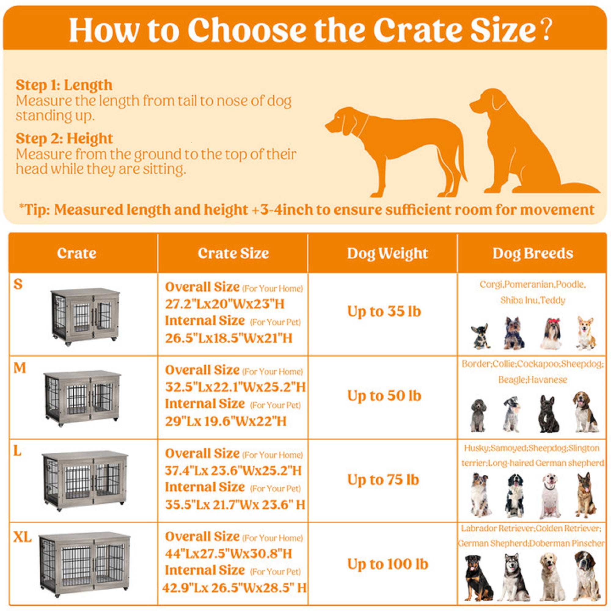 Aufeile Dog Crate Furniture with Wheels, 32 in Wooden End Table Dog Cage with 2 Doors and Removable Cushion, Indoor Pet Kennel for Medium Breeds, Gray