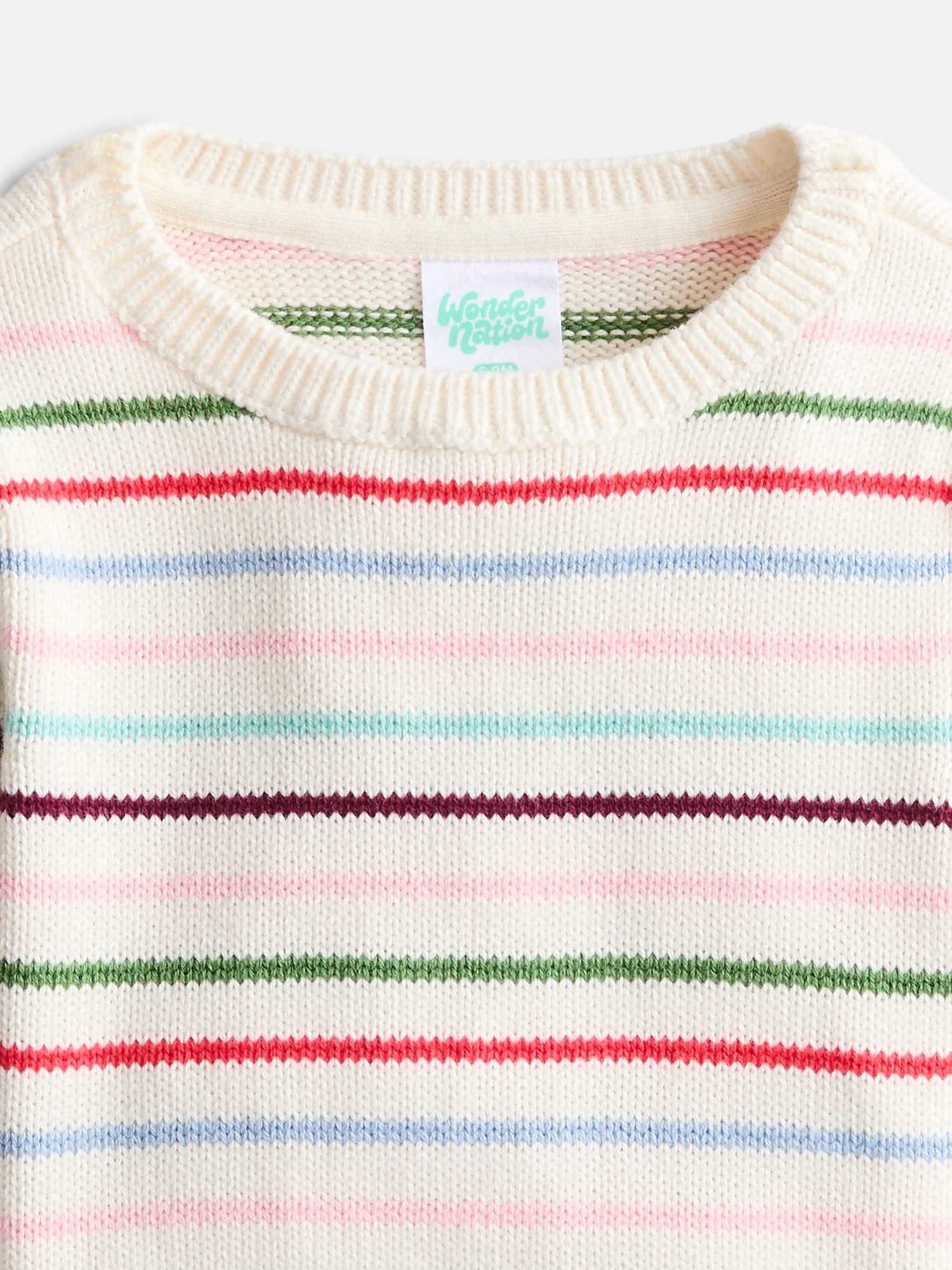 Wonder Nation Baby Girls Cotton Graphic Sweater with Long Puff Sleeves, Sizes 0-24M