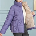 thumbnail image 3 of XPMWRP Women's Quilted Thicken Puffer Zip Jacket Long Sleeve Stand Collar Solid Color Coat Warm Winter Loose Trendy Padded Coat with Pockets Purple XXL, 3 of 7