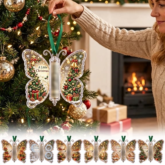 Christmas Cash Gift Butterfly Ornament, Acrylic Christmas Tree Cash Holder with Built‑in Clear Compartment, Christmas Home Decor, A