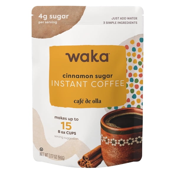 Waka Café de Olla Instant Coffee, Cinnamon Sugar Coffee Mix Made with Arabica Coffee, Real Cinnamon & Real Sugar, Mexican-Style Spiced Coffee, Hot or Iced, Makes 15 Cups, 3.17 oz Pouch