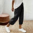 thumbnail image 4 of Women's Drawstring Capris Pants Elastic Waist Cotton Linen Casual Cropped Trousers with Pockets Summer Travel Wear Black M, 4 of 9