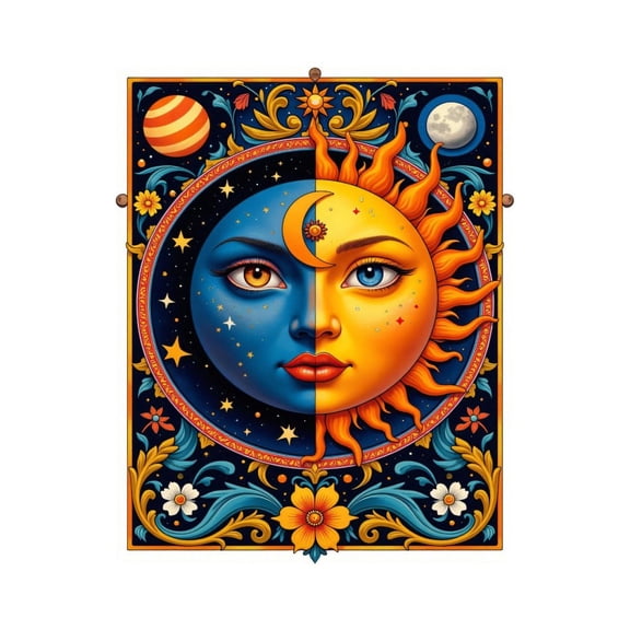 Paint by Numbers Kit for Adults, Sun Moon Celestial Art Face Paint by Numbers, Easy Paint by Numbers Kit for Adults Beginner, DIY Adult Paint by Number Kits on Canvas, 12x16in Home Decor