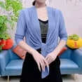 thumbnail image 2 of JGGSPWM Womens Solid Shrug Tie Top Open Front Cardigan Lightweight Pleated Ruched Blouse Gray XXXXXXL, 2 of 4