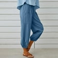 thumbnail image 3 of Women‘s Cotton Linen Pants Drawstring Elastic Waist Capri Pants Lounge Pants with Pockets, 3 of 9