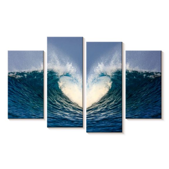 Elephant Stock Ocean Heart Wave Wall Art - Horizontal Multi Panel Canvas - Living Room Wall Decor - Beach Multi Panel - Teal And Blue Decor - 24" x 14"