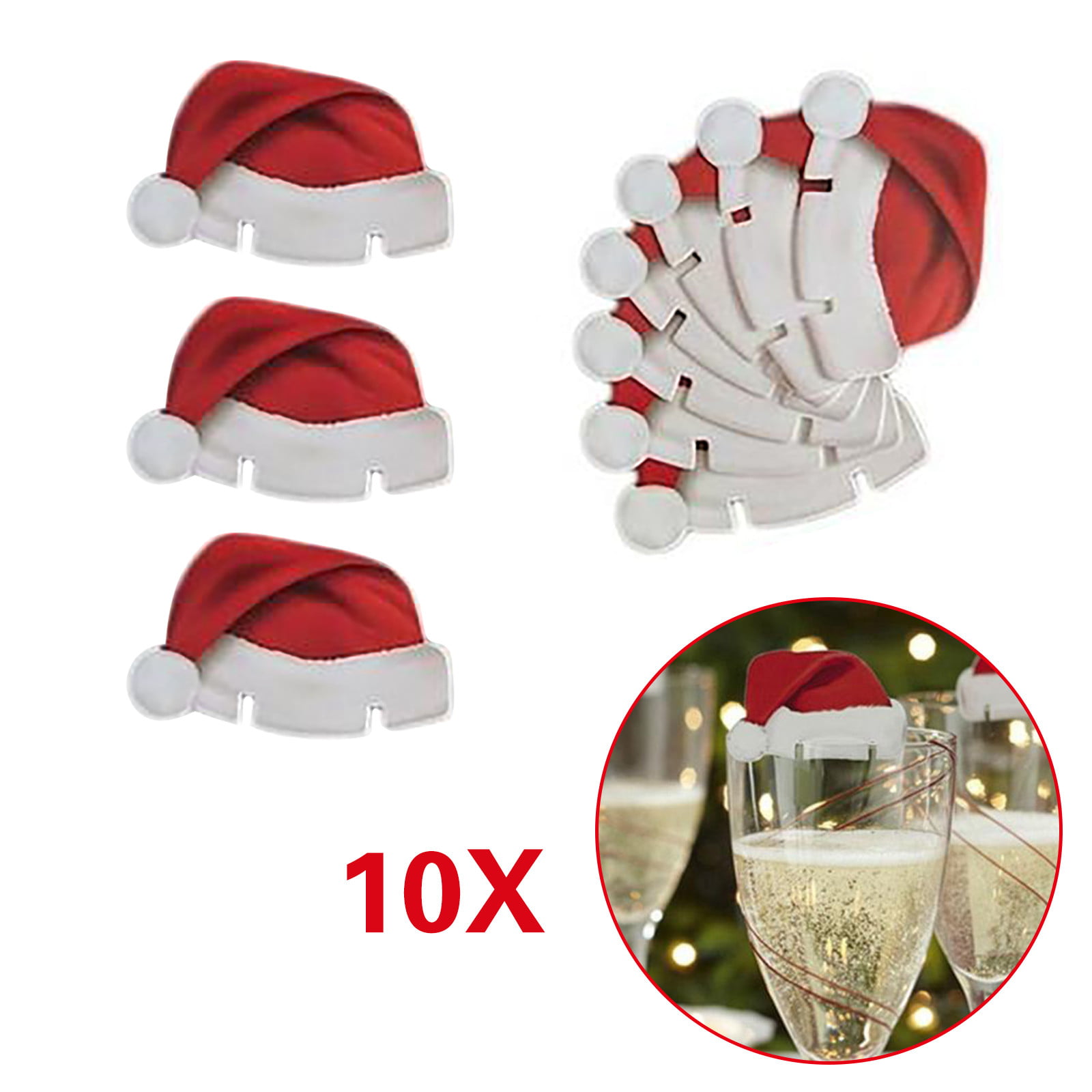 10pcs/lot Christmas Xmas Santa Claus Hats Champagne Glass Home Party Decor New 