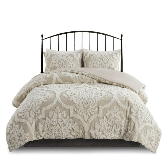 Gracie Mills Fitzpatrick 3 piece Tufted Cotton Chenille Damask Duvet Cover Set - GRACE-12272