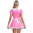 thumbnail image 3 of IEFIEL Womens French Maid Uniform Halloween Cosplay Costume Patent Leather Doll Collar A-line Dress Pink 5XL, 3 of 7