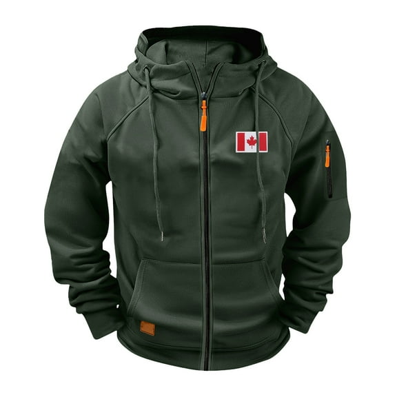 safuny Mens Zip Up Hoodies Sweatshirt Casual Workout Athletic Travel with Pockets Fall Jacket Army Green L