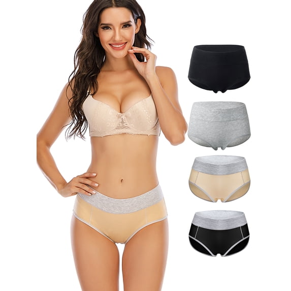 SAYFUT Women's Shapewear Hi-Waist Brief Cotton Sporty Panties Underwear 4 Pack