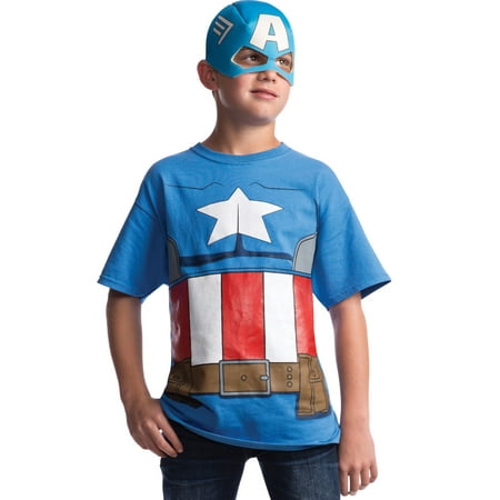Boys Avengers Assemble Captain America T-Shirt Mask Costume