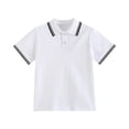 thumbnail image 4 of Children Polo Shirts Short Sleeve Collared Shirt Striped Collar Cuffs 2 Buttons Top for Unisex Casual Loose Summer Top for School Class Uniform White 160, 4 of 4