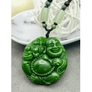 Jade Buddha Charm Pendant Necklace W/ Beads Cord Chain Handmade Carved Gemstone