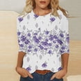 thumbnail image 2 of HKEJIAOI Manches 3/4 en Polyester Tops pour Col Rond Imprimé Graphique Women Tops pour Women 2023, 2 of 5