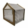 thumbnail image 2 of Chevron Pet House, Horizontal Narrow Sharp Edged Zig Zags Classical Simplistic with Retro Effects, Outdoor & Indoor Portable Dog Kennel with Pillow and Cover, 5 Sizes, Dark Blue Cream, by Ambesonne, 2 of 5