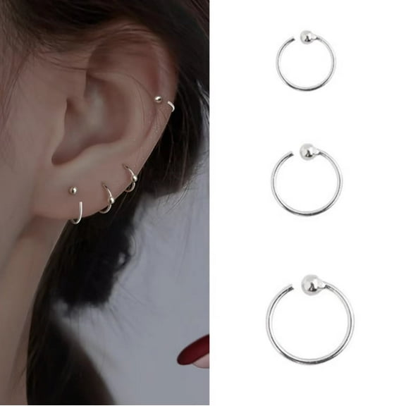 Tiny Ball Huggie Hoop Earring Set, Women Silver Hugger Earrings, Minimalist Jewelry, Gift for Her