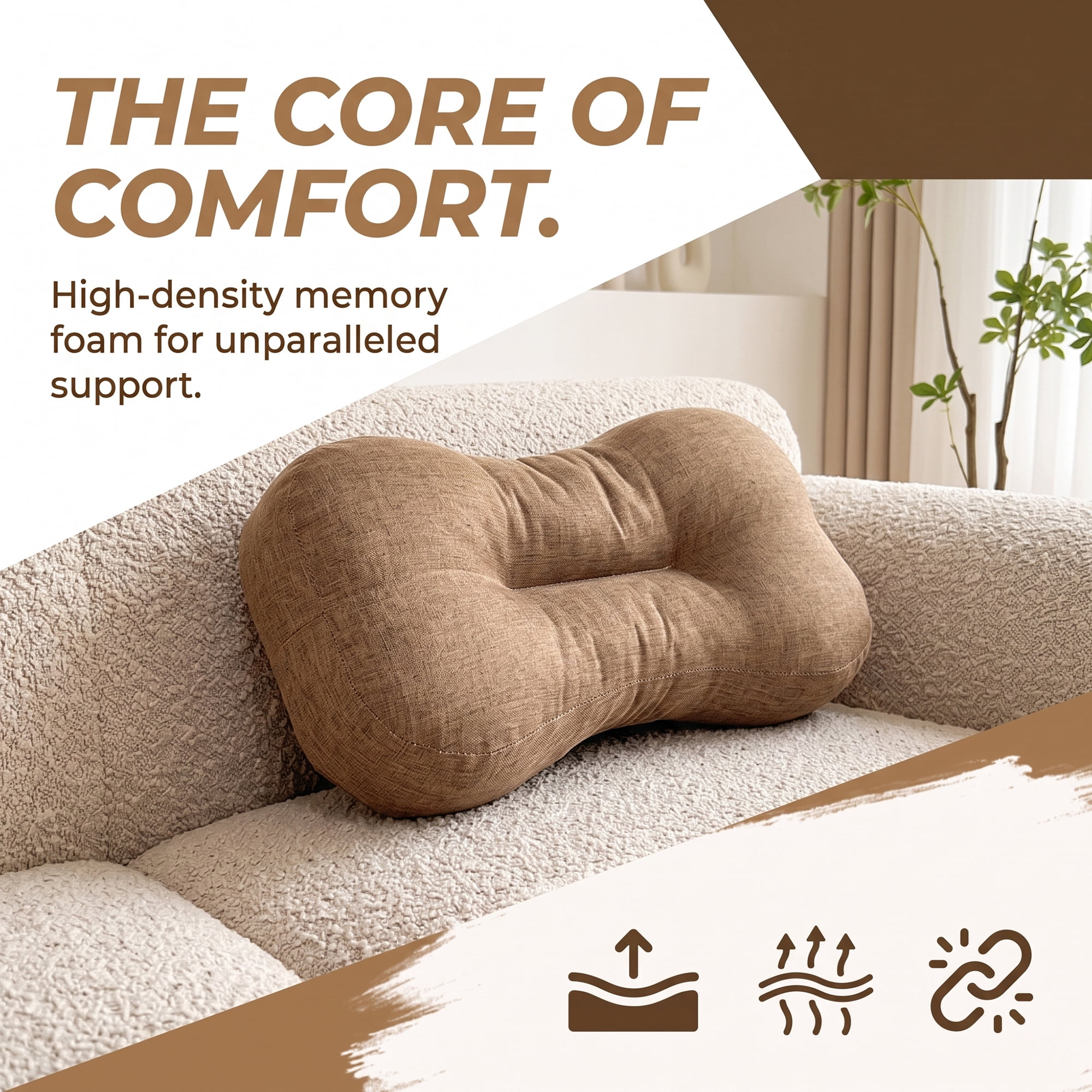 Unique Bargains Lumbar Support Pillow Flax Back Support Light Brown 18.9" x 10.6"