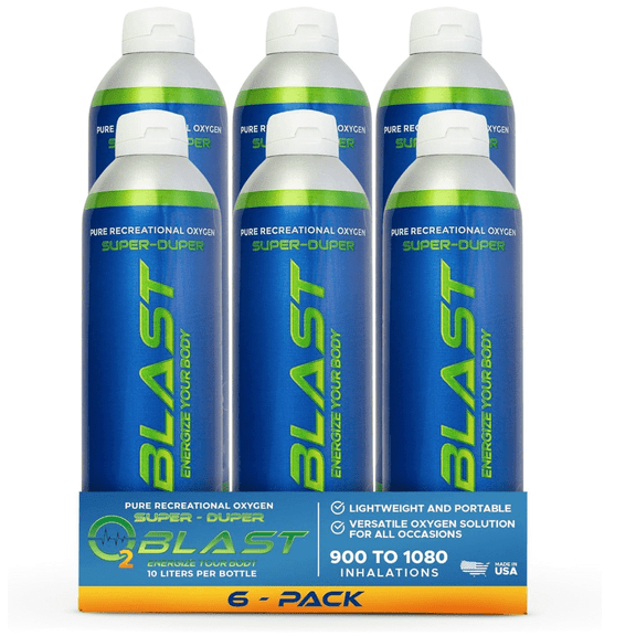 O2 Blast“ Pure Oxygen for Energy, Recovery & Performance - 10-Liter Can with Sanitary Flip Top Cap, Pack of 6