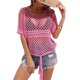 thumbnail image 1 of Mujeres Crochet Hollow Out Cover Up Top Cordón Cuello redondo Manga corta Bikini de punto Cubrir, 1 of 7