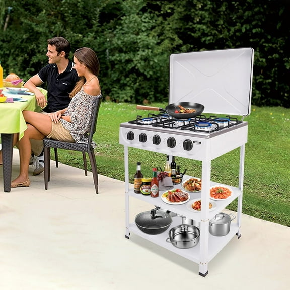 5-Burner Natural Gas Stove, High-Efficiency Cooktop with Independent Control Knobs & Durable Design for Outdoor & Home Cooking