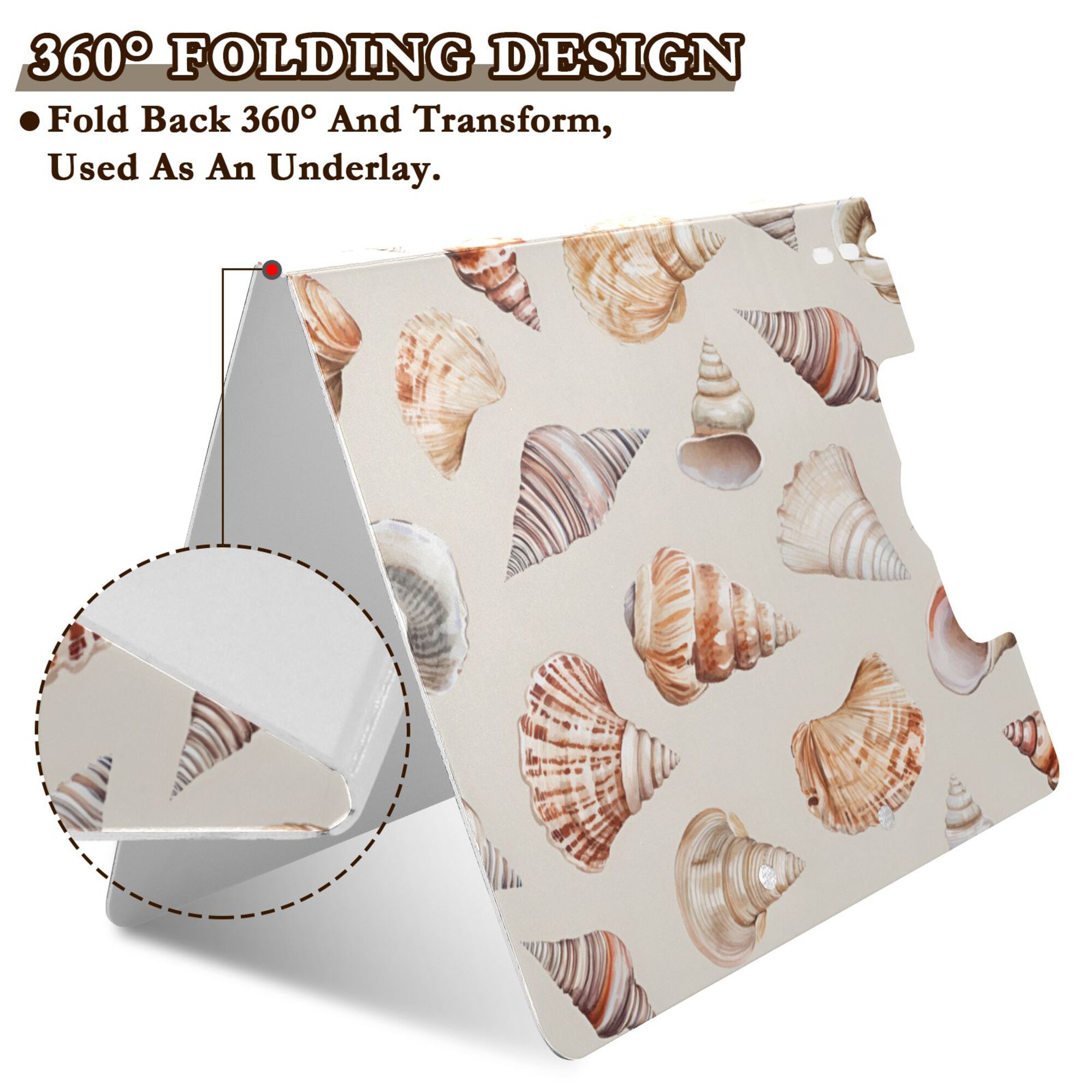 FORMRS A4 Clipboard Folder with Pen Holder Horizontal Foldable School Office Binder, Red Watercolor Seashells