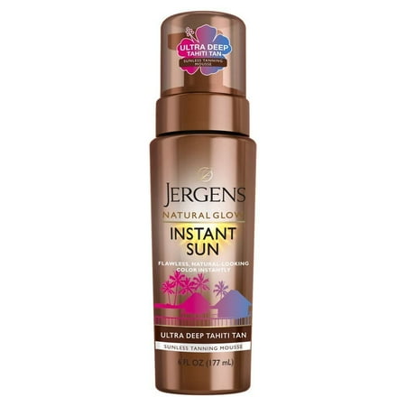4.2 Ounce Self Tanner - Jergens Natural Glow Instant Sun Sunless Tanning Mousse for Body, Ultra Deep Tahiti Tan, 6 Ounce