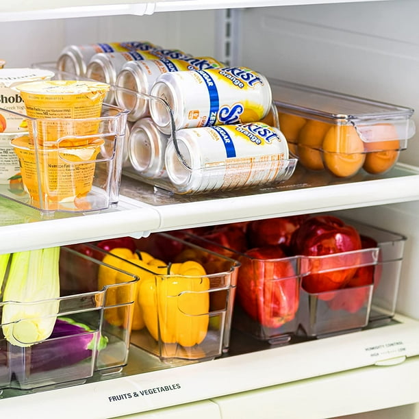 Lot de 8 organiseurs de réfrigérateur empilables transparents avec poignées - Passe au lave-vaisselle - Boîtes de rangement pour réfrigérateur, placard, garde-manger, collations, canettes, cuisine