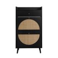 thumbnail image 6 of Hassch Rattan Shoe Storage Cabinet with 2 Flip Drawers and 1 Drawer for Entryway, Wood Slim Hidden Shoe Rack Organizer, 23.7"L x 9.45"W x 43.43"H, Black, 6 of 10
