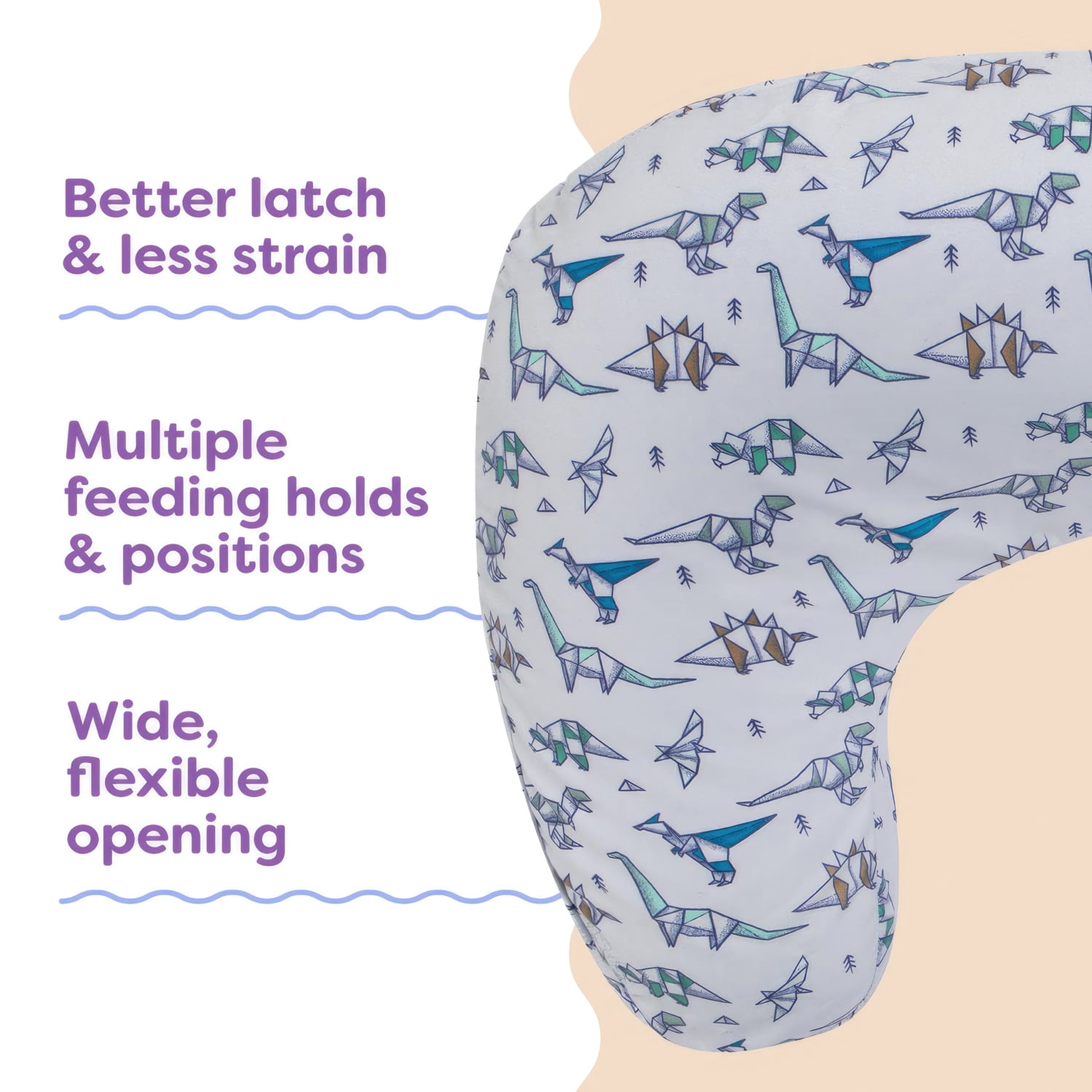 Boppy Nursing Pillow - Ergonomic Bottle & Breastfeeding Pillow with High, Firm, Large Area, Water-Repellant with Washable Cover;  Baby Safety Alliance Verified - Gray Geo Dinos