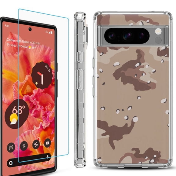 OneToughShield ® Compatible with Google Pixel 8 Pro, Shockproof Phone Case, with Tempered Glass Screen Protector - Desert Camo