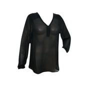 Mogul Women's Chiffon Shirt Blouse Full Sleeves Black Sheer Top