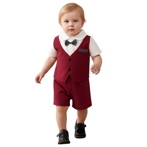 WhouRiu Boys Formal Outfits Short Sleeve Dress Shirts And Shorts Sets Baby Cute Gentleman Clothes