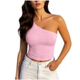 thumbnail image 2 of SELONE Off the Shoulder Tops for Women Summer Sleeveless T-Shirts Crop Asymmetrical Tank Tops Tight Shirts Pink L, 2 of 7