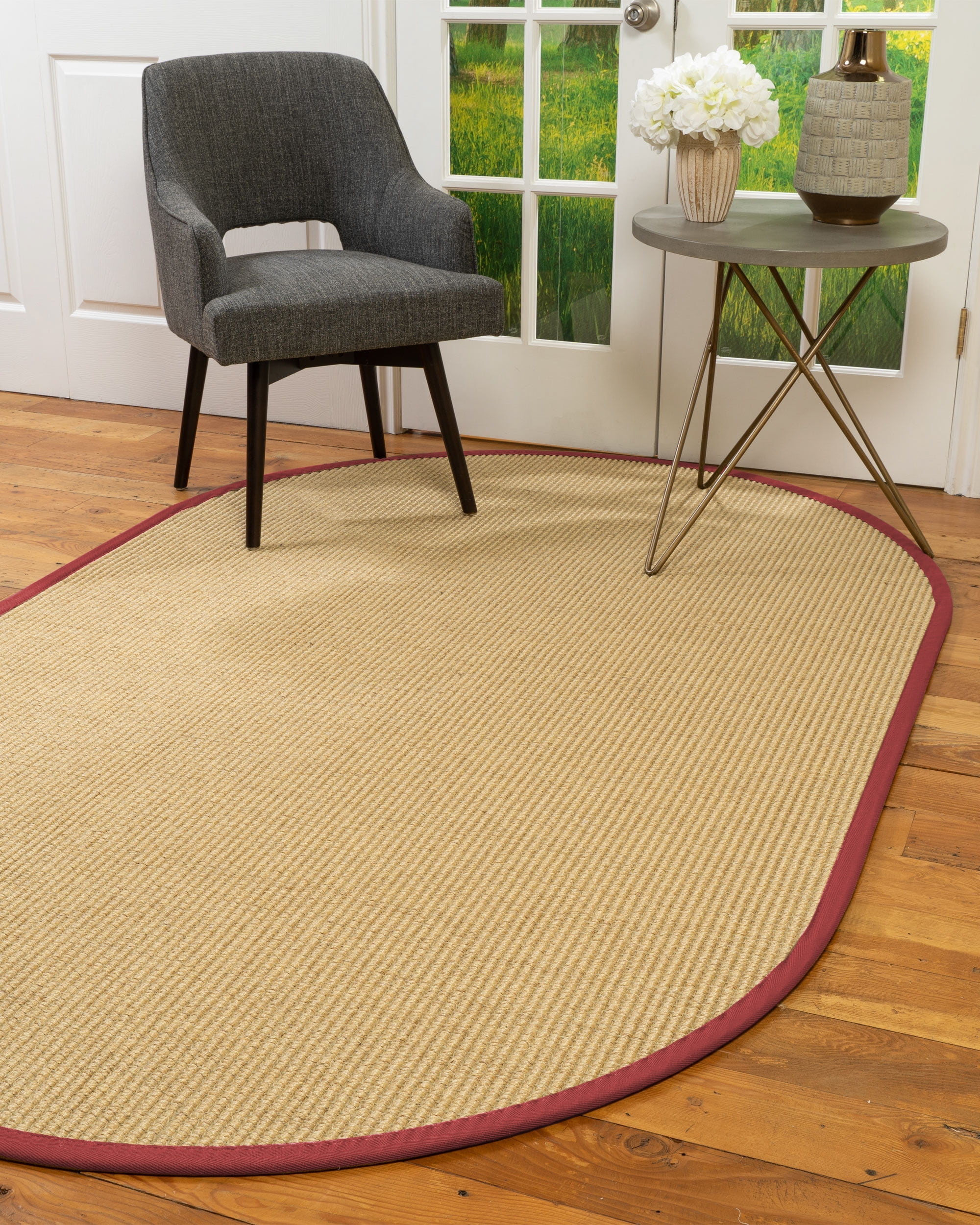 Natural Area Rugs Lucca Custom Sisal Rug, 8' x 10', Oval Red Border