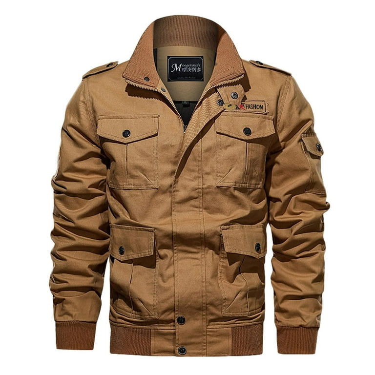 Men s Muli Pockets Plus Lightweight Jacket Mens Large Size Zipper Lapel Falls Jacket Solid Jacket Leisure Coat Jackets and Coats Coat Breathable Stand Collar Top Walmart