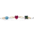 thumbnail image 2 of Gem Stone King 925 Silver and 10K Yellow Gold Swiss Blue Topaz Red Created Ruby Green Mystic Topaz and Lab Grown Diamond Tennis Bracelet for Women By Keren Hanan (2.41 cttw, Adjustable up To 9 inch), 2 of 4