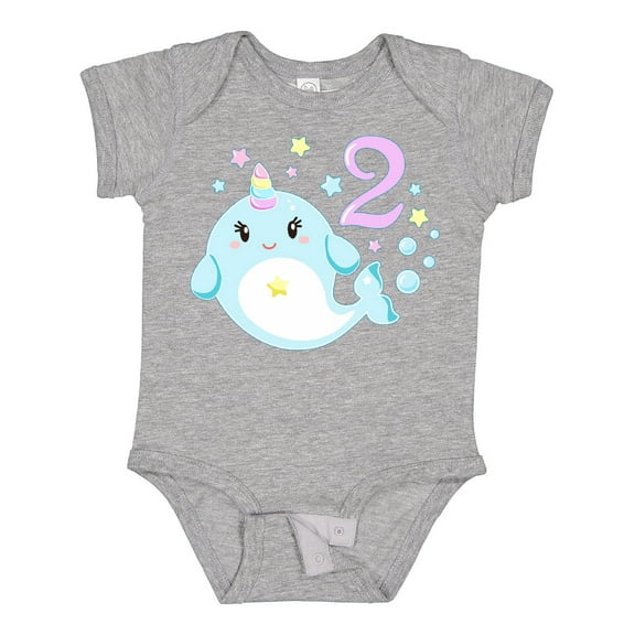 Inktastic Happy 2nd Birthday with Cute Narwhal Stars and Bubbles Boys or Girls Baby Bodysuit