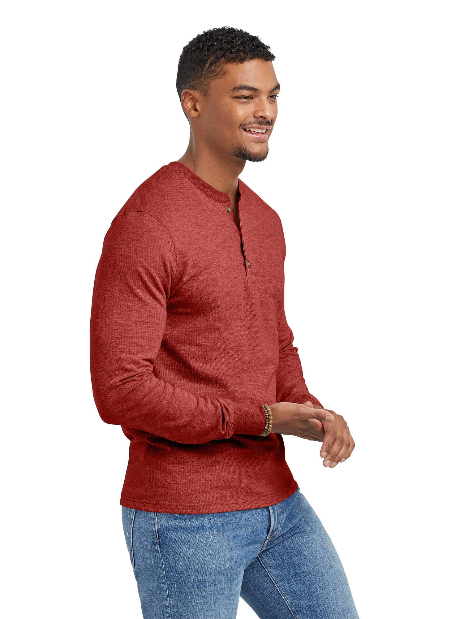 Hanes Men's Originals French Terry Cloth Henley Tee with Long Sleeves, Sizes S-3XL
