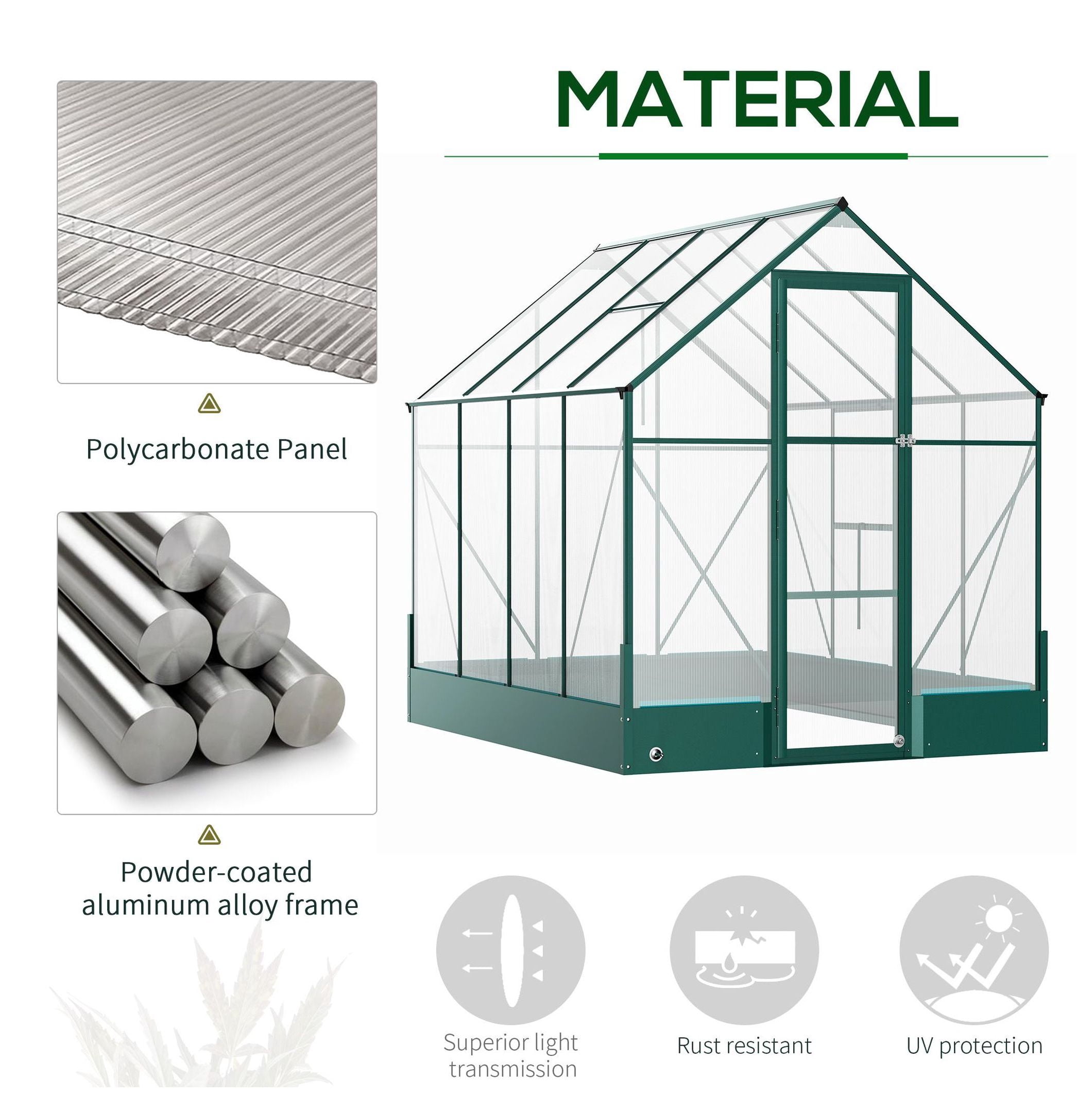 Walk-in Greenhouse 6x8x7ft, Polycarbonate Hobby Greenhouse for Outdoor Use, Temperature Controlled Window, Backyard Plant Grow House with Foundation